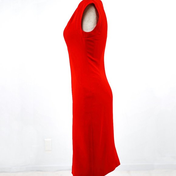 Runway Rachel Roy Y2K RTW Red Dress S Midi Work Christmas Holiday Party Sheath - Picture 7 of 9